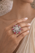 AD Red Stone Floral Ring