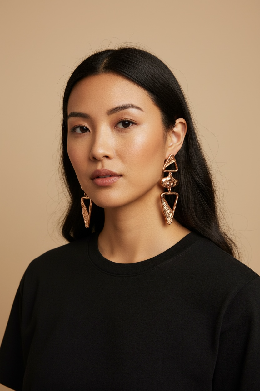 Geometric Drop Rose-Gold Earrings