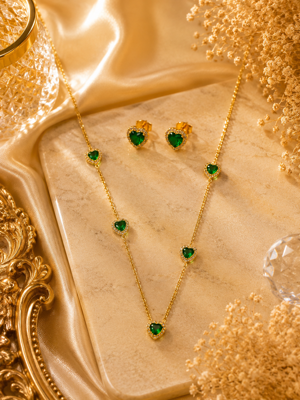 Emerald Heart Gold-Plated Necklace Set
