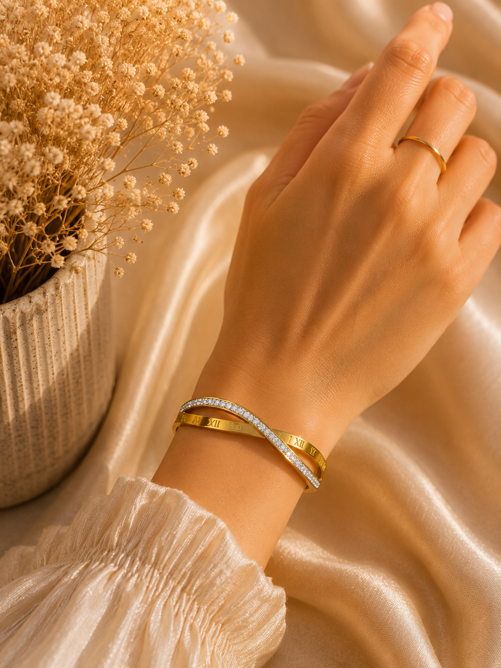 18K Gold Plated Roman Numeral Kada Bracelet