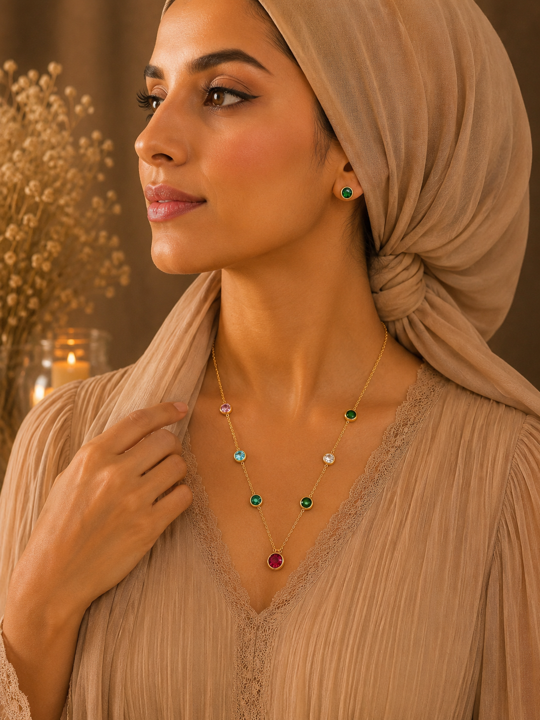 Multicolor Crystal Gold-Plated Necklace Set
