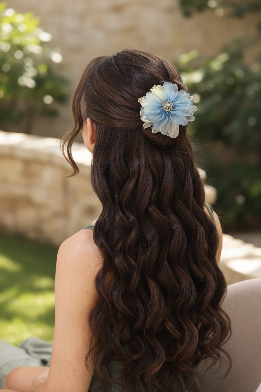 Blue Floral Crystal Hair clip