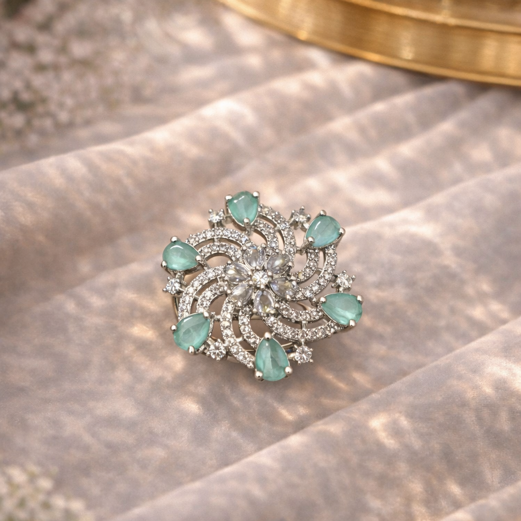 AD Black Stone Floral Ring