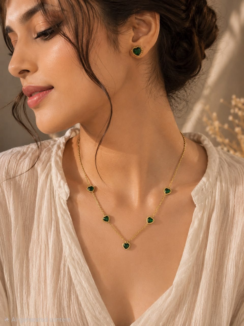 Emerald Heart Gold-Plated Necklace Set