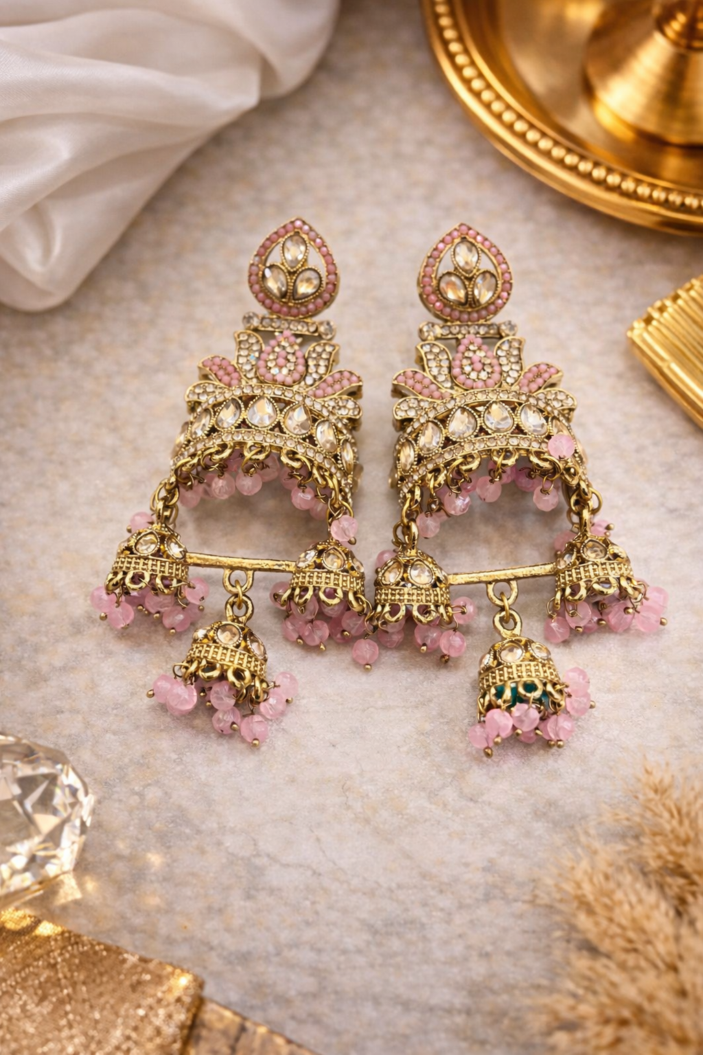 Pink Jhumka Earrings