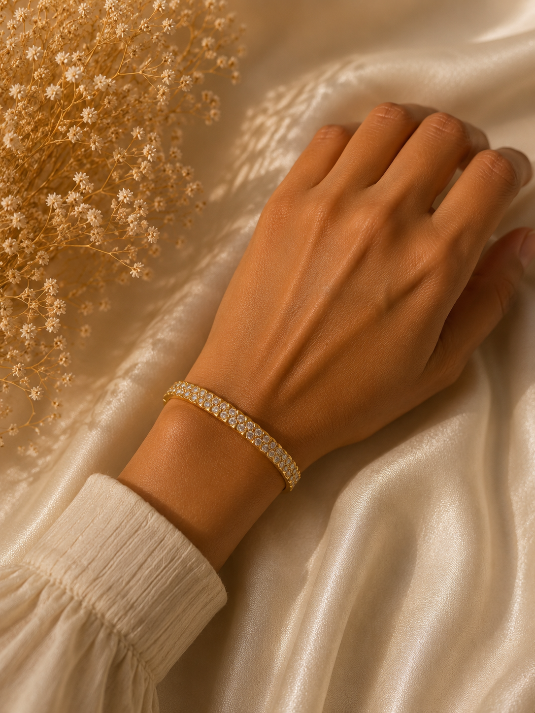 Anti-Tarnish Double Row CZ Stone Kada Bracelet