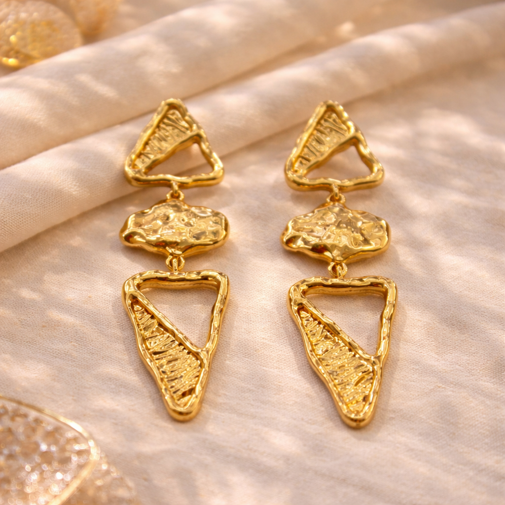 Geometric Drop Gold Earrings