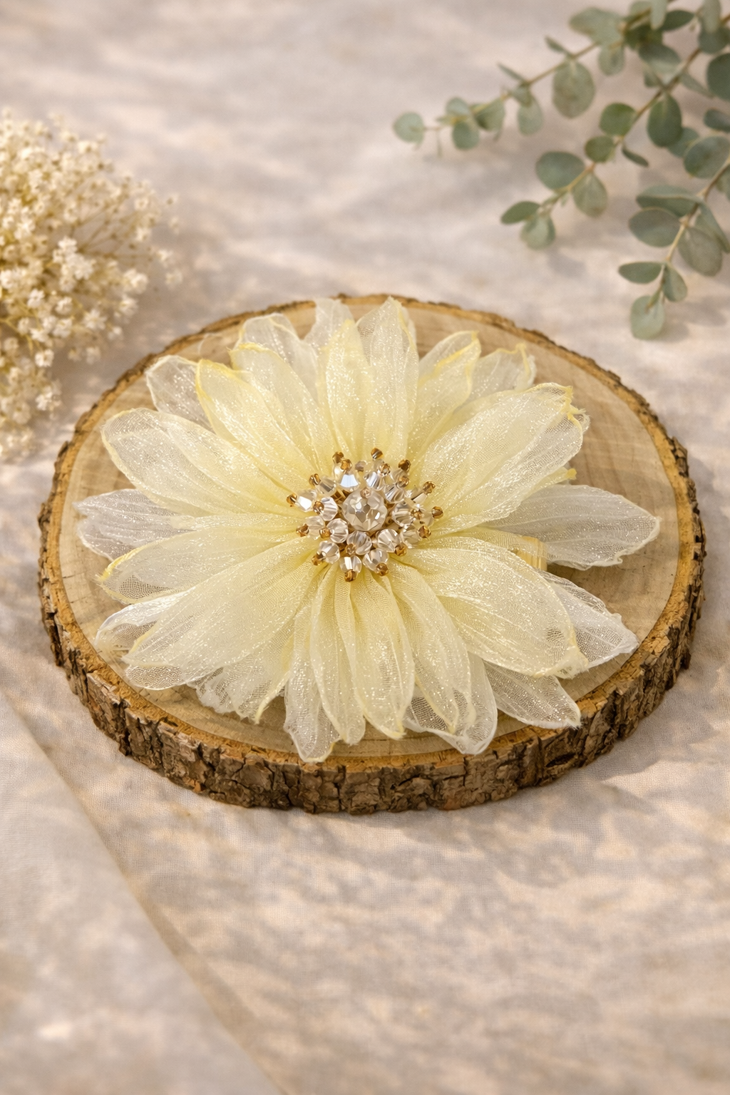 Yellow Floral Crystal Hair clip