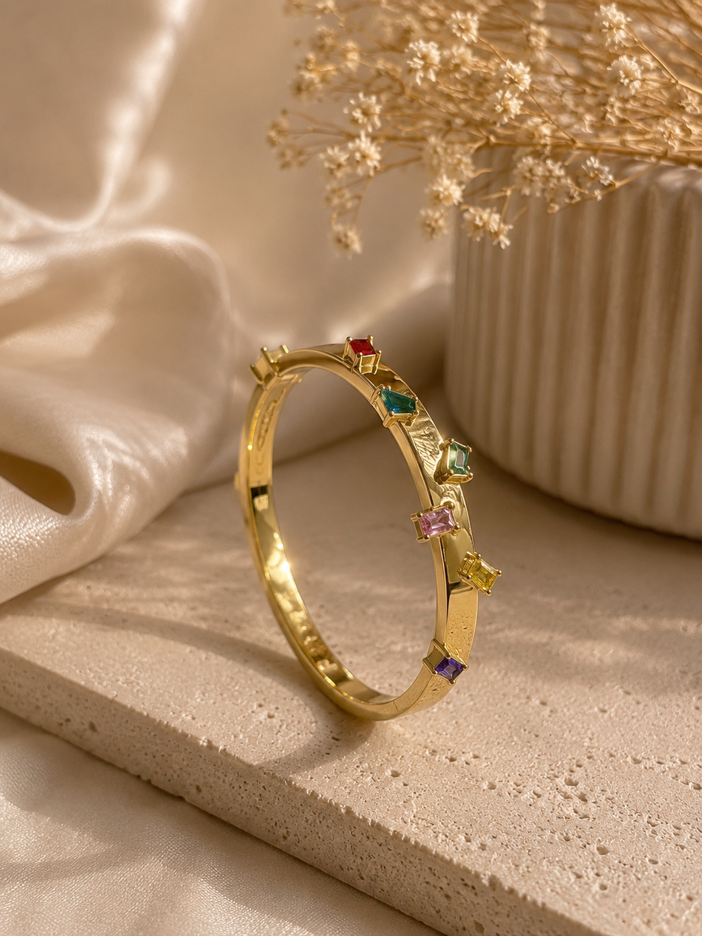 Rainbow Crystal 18K Gold Plated Kada Bracelet