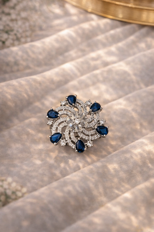 AD Blue Stone Floral Ring