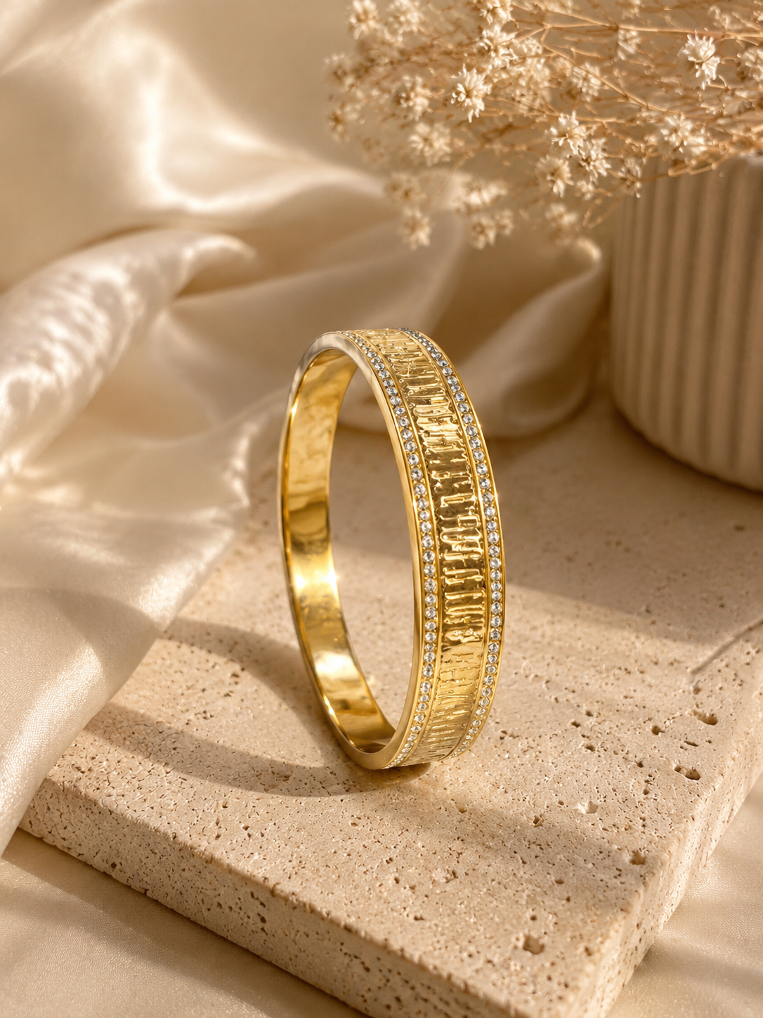 18K Gold Plated Textured Kada Bracelet
