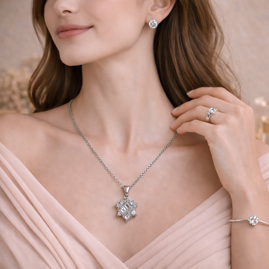 Silver Crystal pendant set