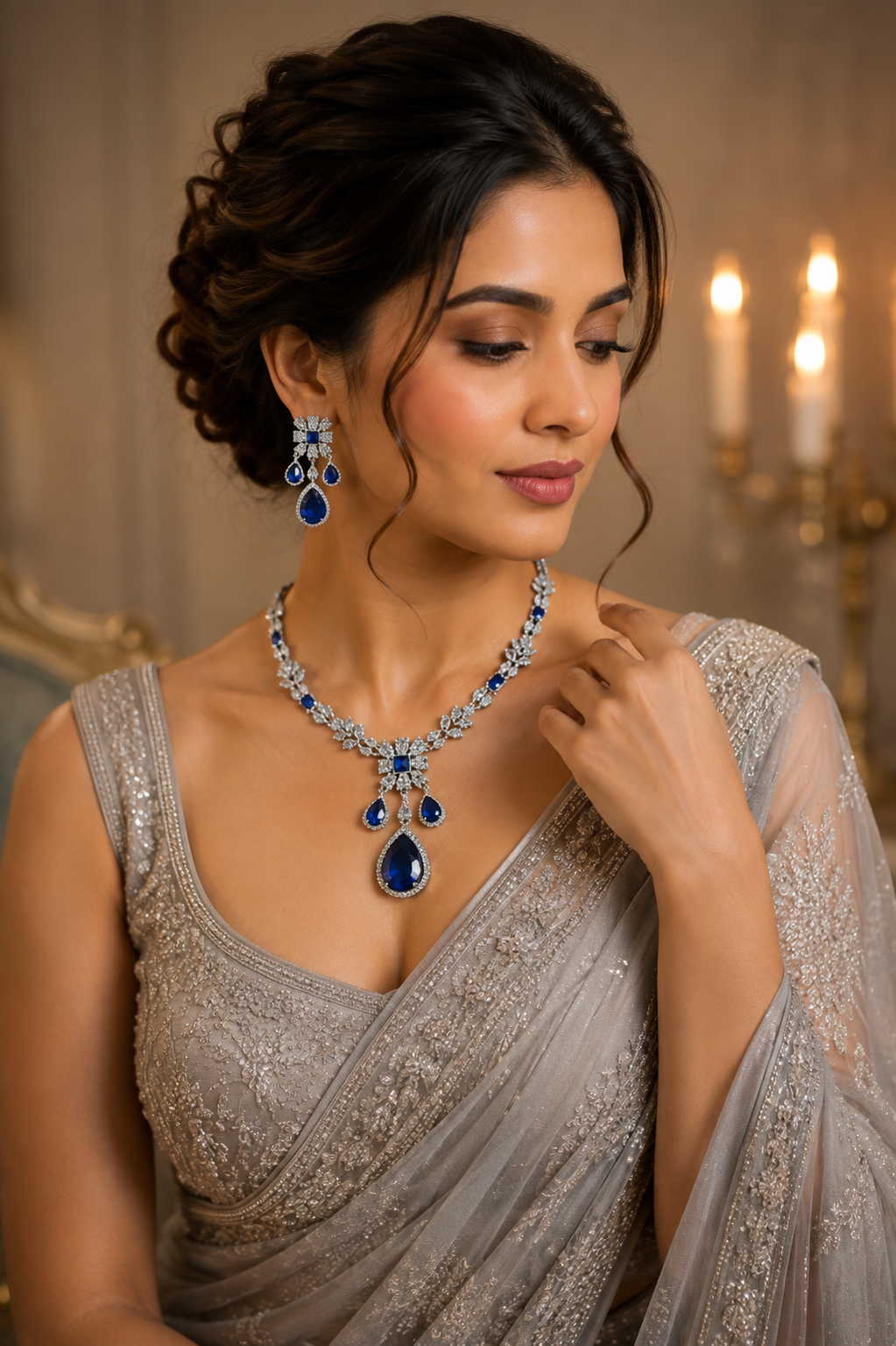 AD Blue Sapphire Crystal Necklace