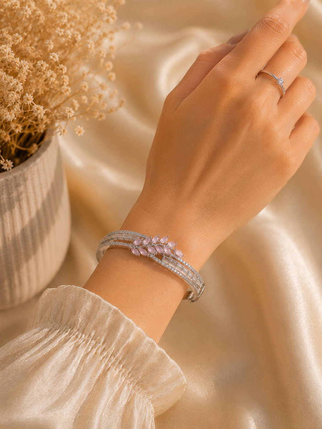 Luxury Pink Leaf AD Kada Bracelet