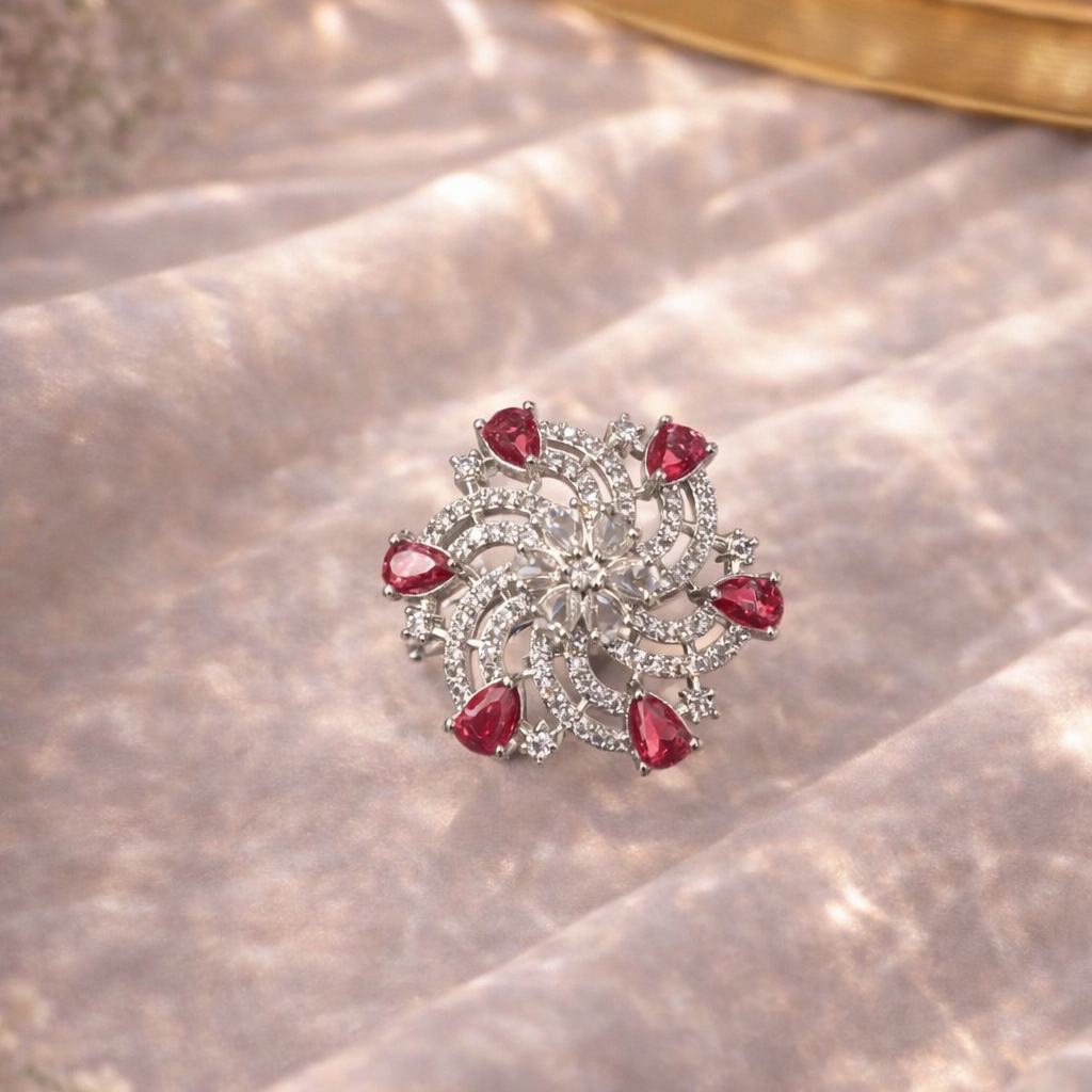 AD Black Stone Floral Ring