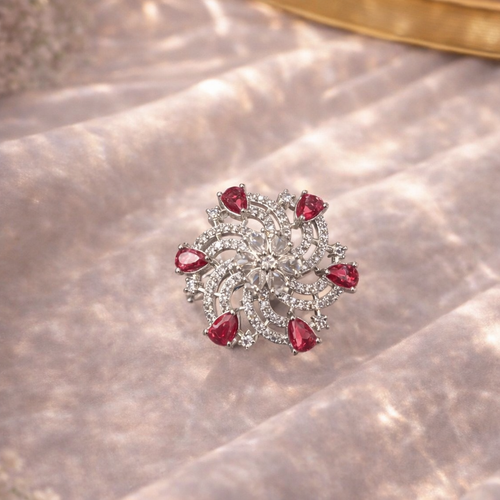 AD Red Stone Floral Ring