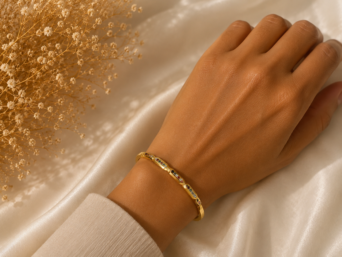 Anti-Tarnish Multi Stone Kada Bracelet
