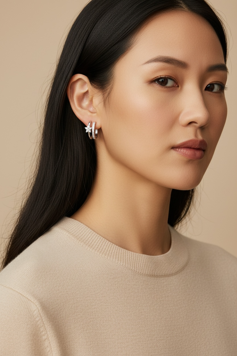 AD Crystal Silver Hoops