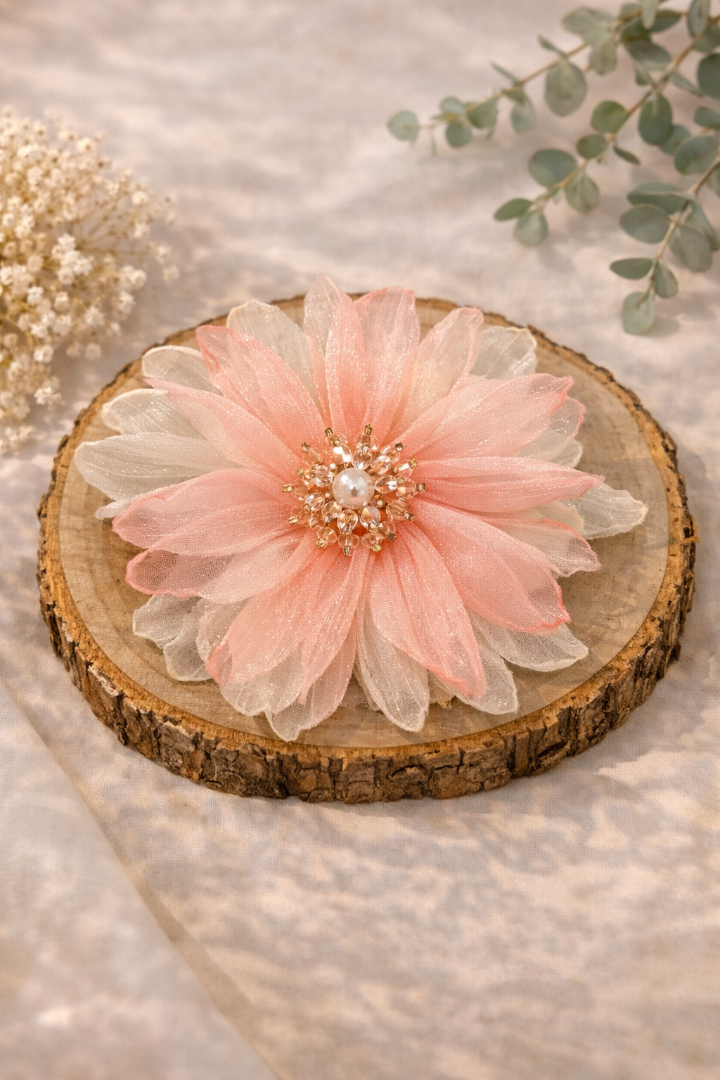 Peach Floral Crystal Hair clip
