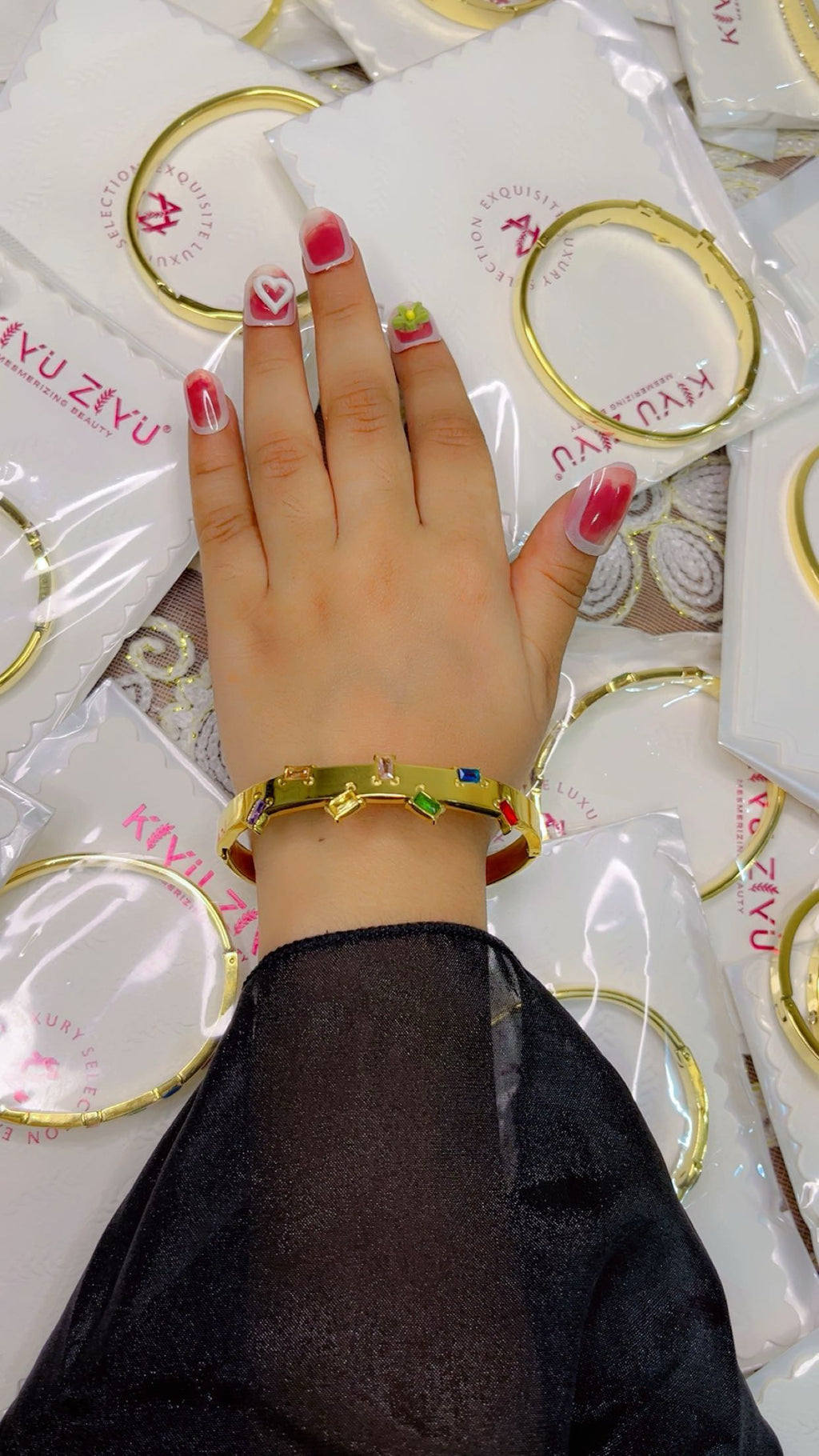 Rainbow Crystal 18K Gold Plated Kada Bracelet
