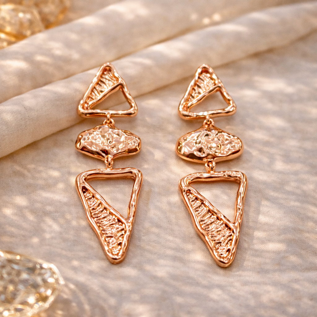 Geometric Drop Rose-Gold Earrings