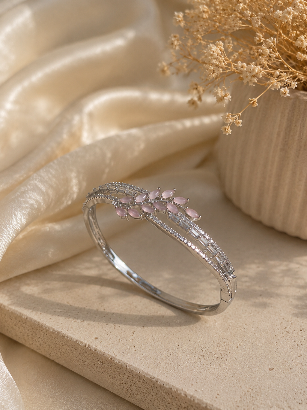 Luxury Pink Leaf AD Kada Bracelet