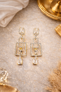 Gold-Tone AD Geometric Drop Earrings with Rectangular Stones
