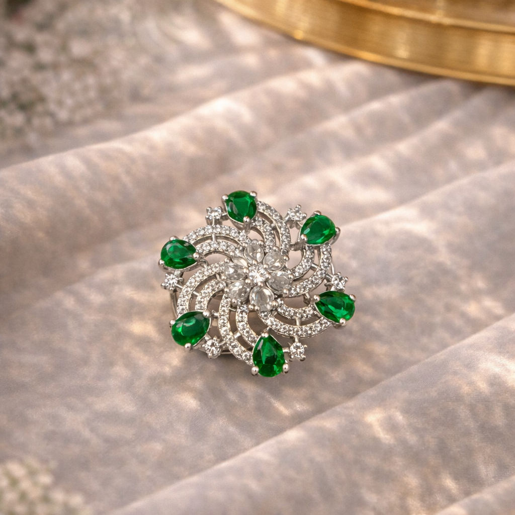 AD Black Stone Floral Ring