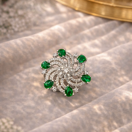 AD Green Stone Floral Ring