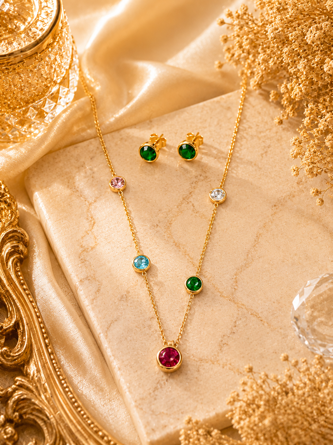 Multicolor Crystal Gold-Plated Necklace Set