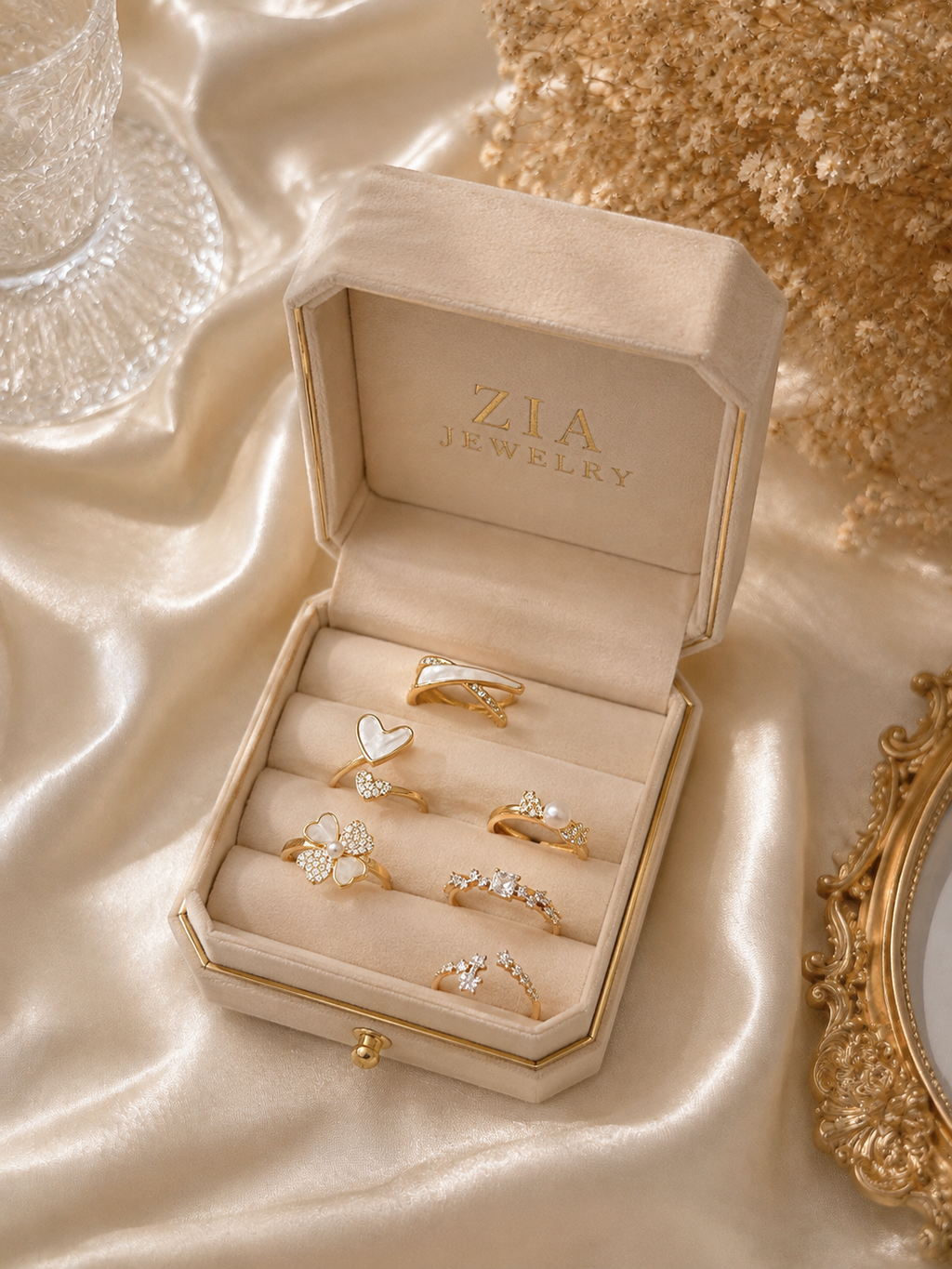 ✨ Elegant Pearl & Crystal Six-Ring Combo