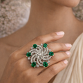 AD Green Stone Floral Ring