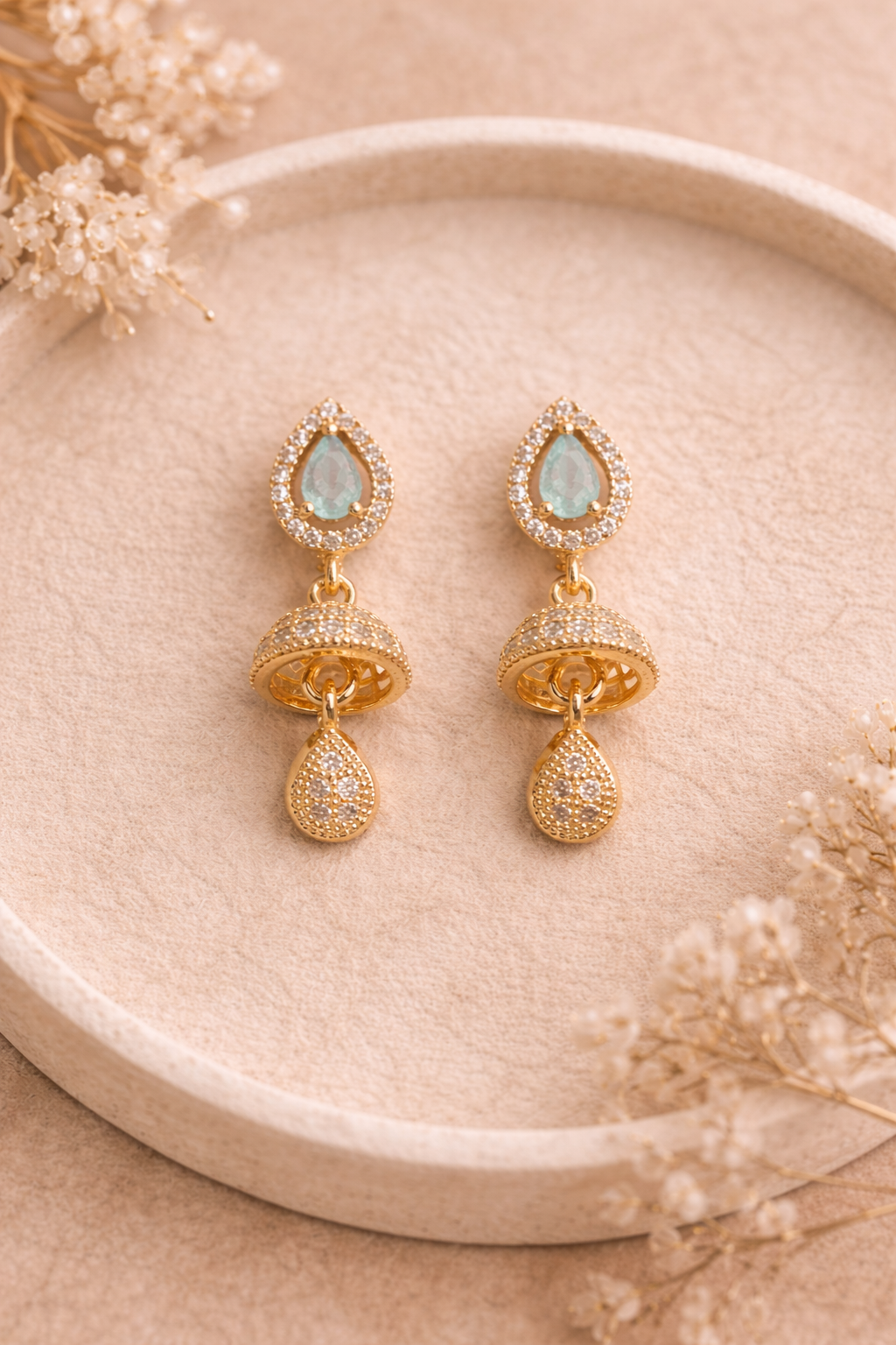 Gold Teardrop Pearl Mini Jhumka