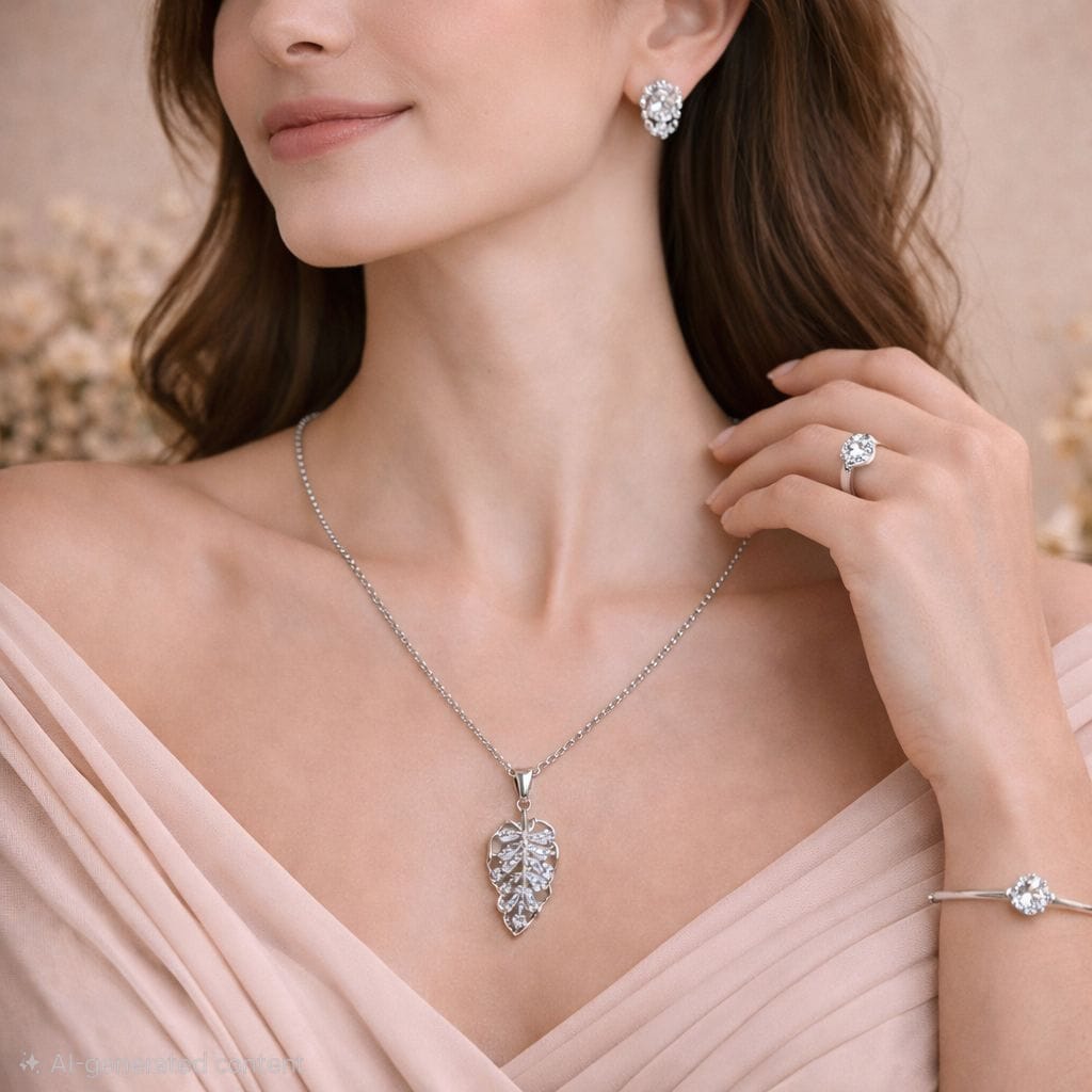 Silver Leaf Crystal pendant set