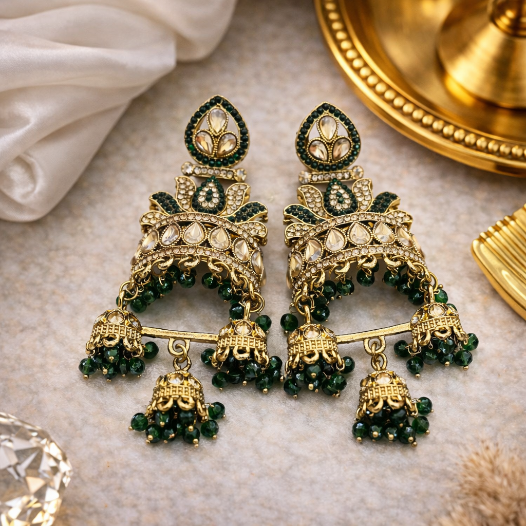 Bottle green Jhumka Earrings