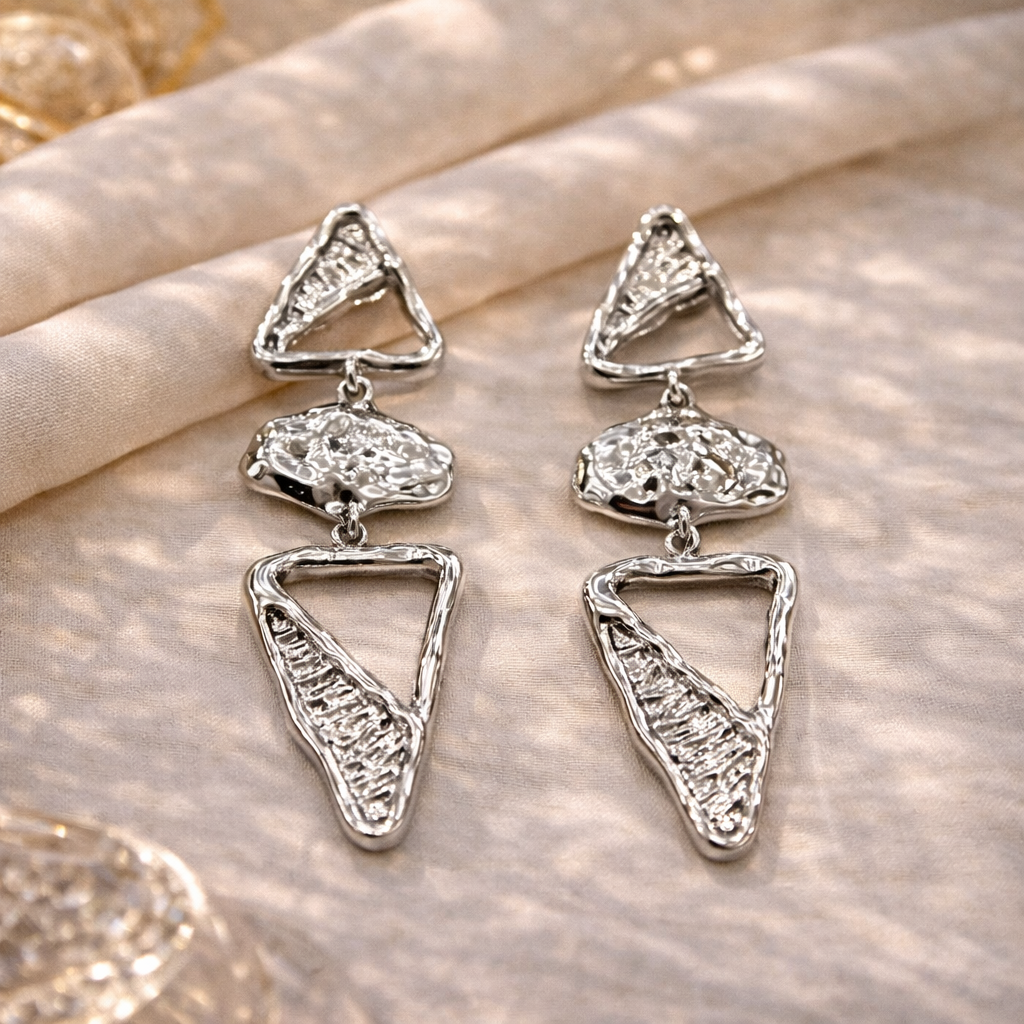 Geometric Drop Silver Earrings