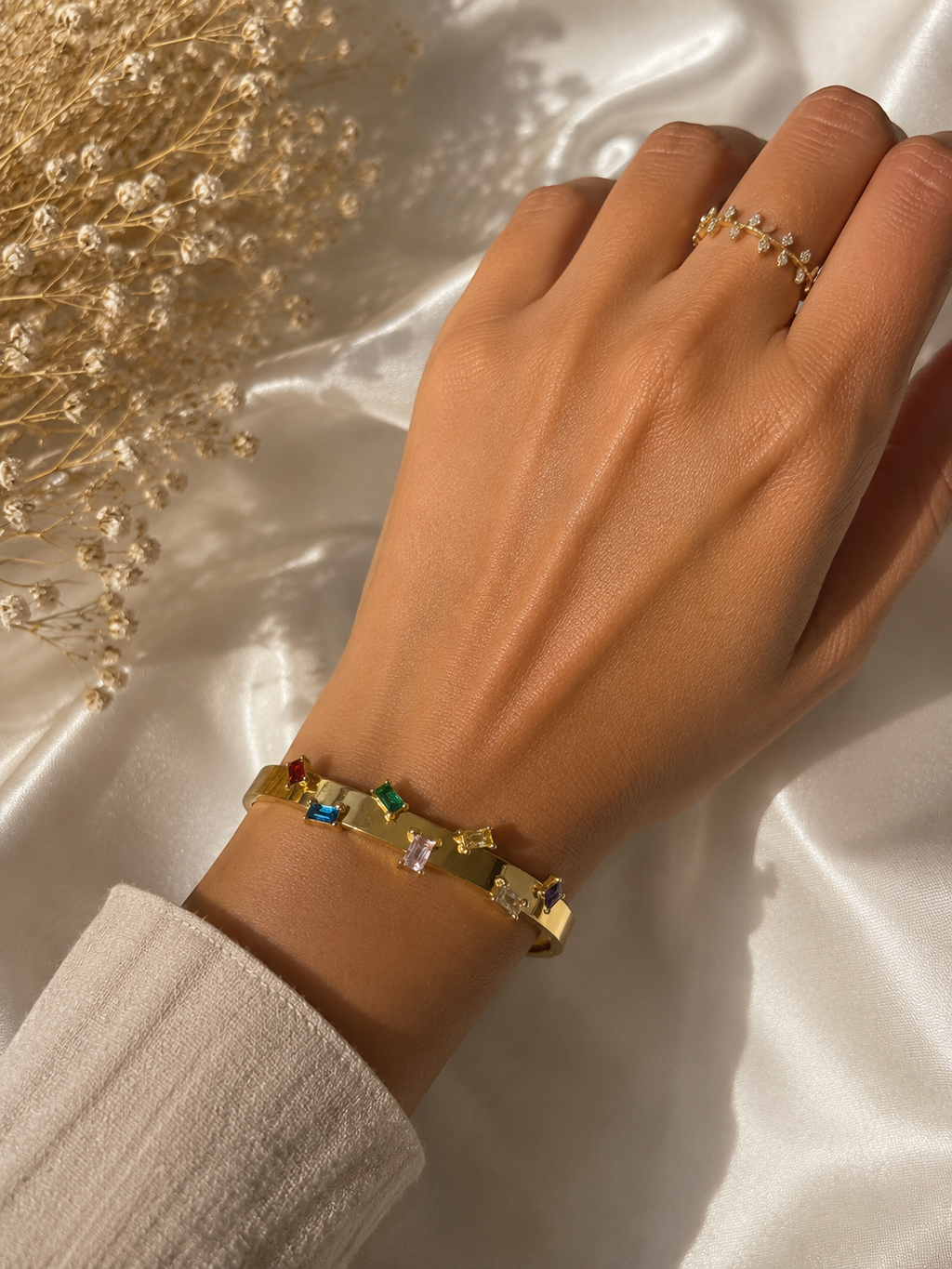 Rainbow Crystal Anti-Tarnish Kada Bracelet