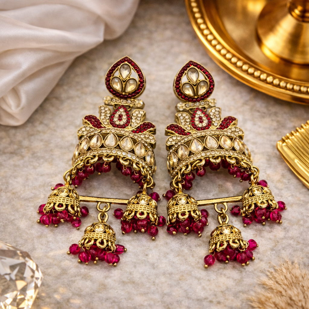 Red Jhumka Earrings