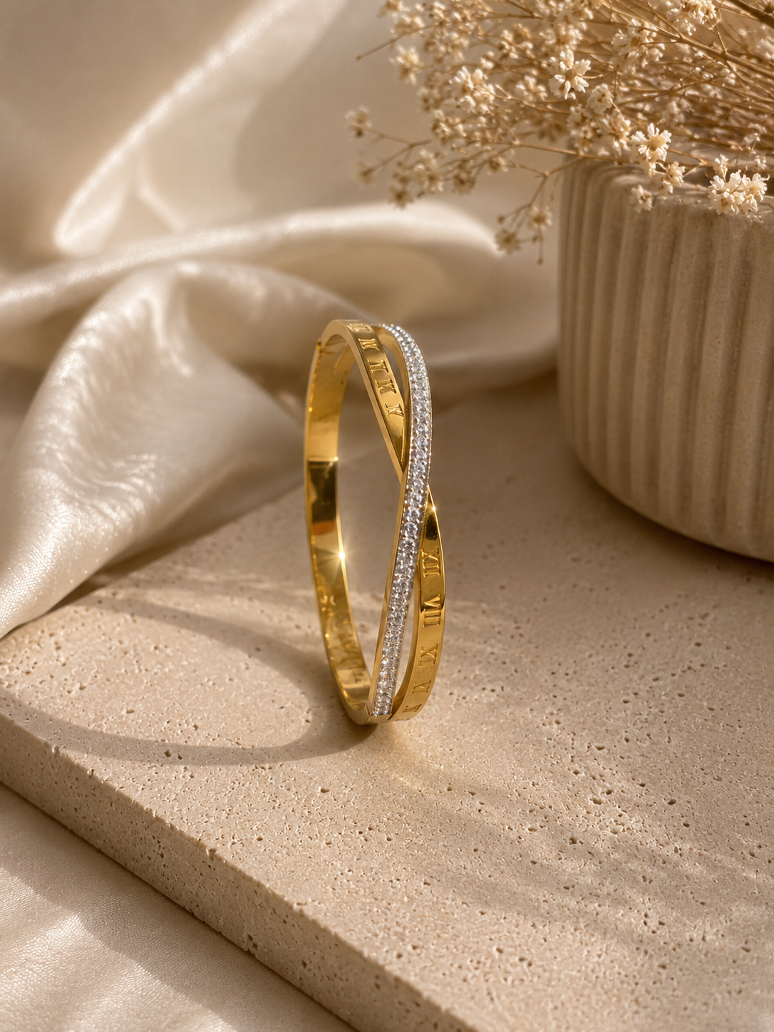 18K Gold Plated Roman Numeral Kada Bracelet