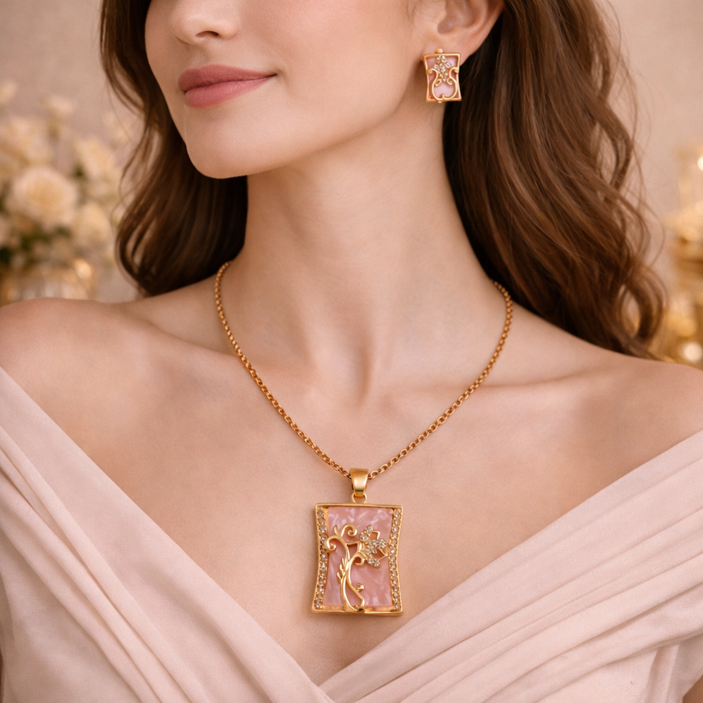 Blush Pink Floral pendant set