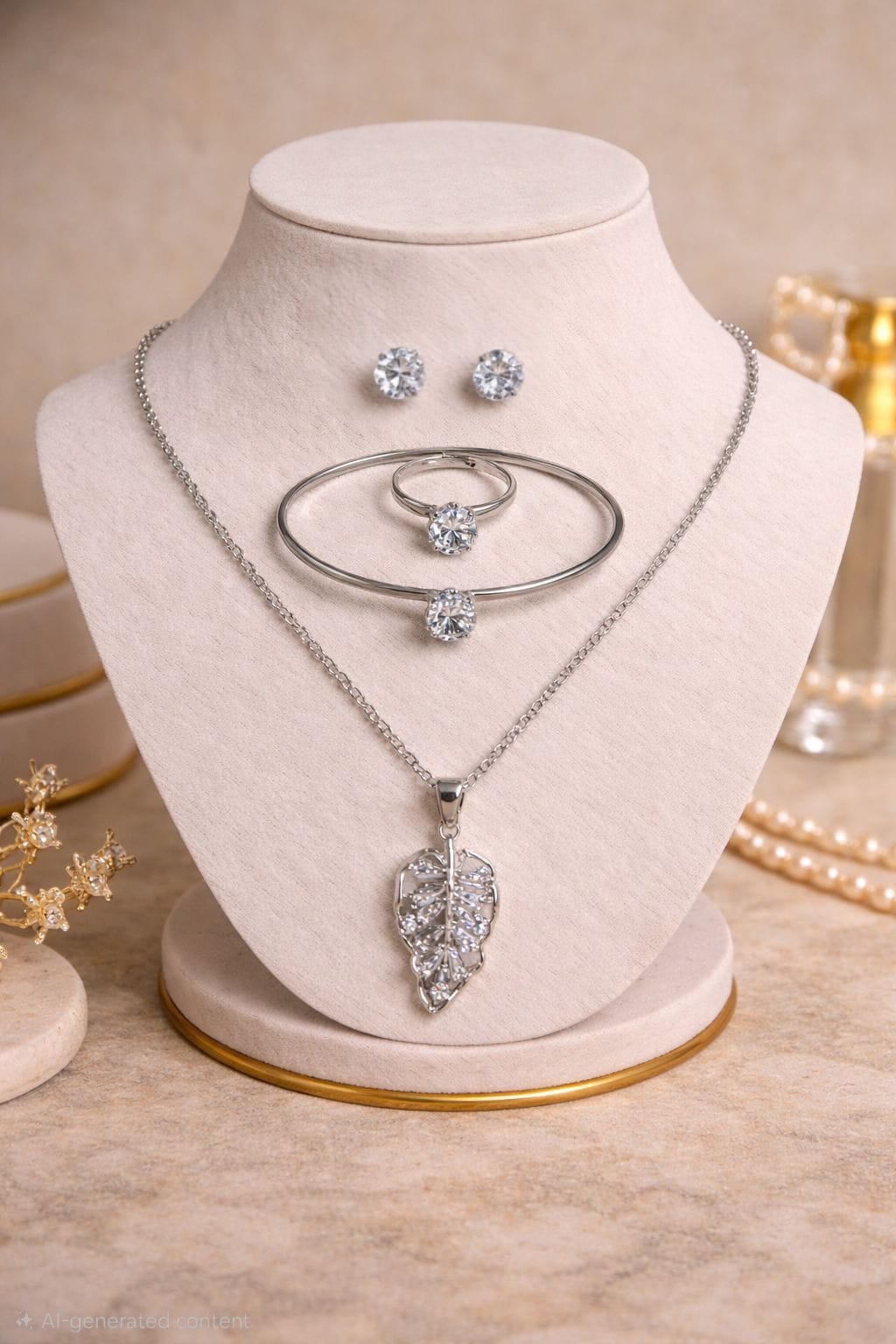 Silver Leaf Crystal pendant set