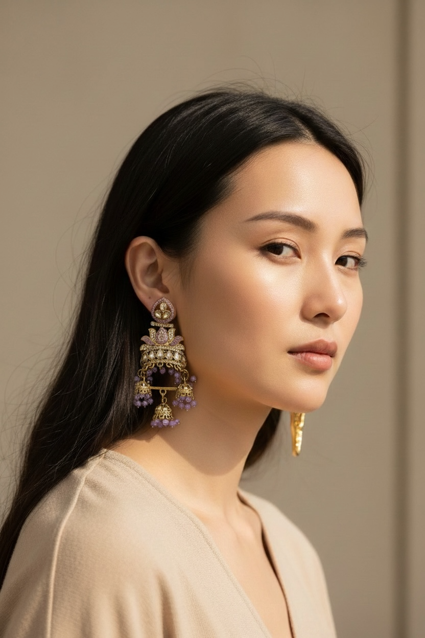 Purple Jhumka Earrings