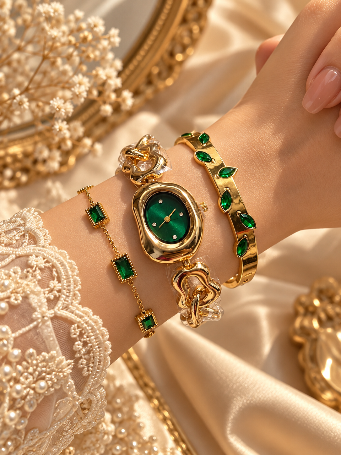 Green Emerald Watch Stack