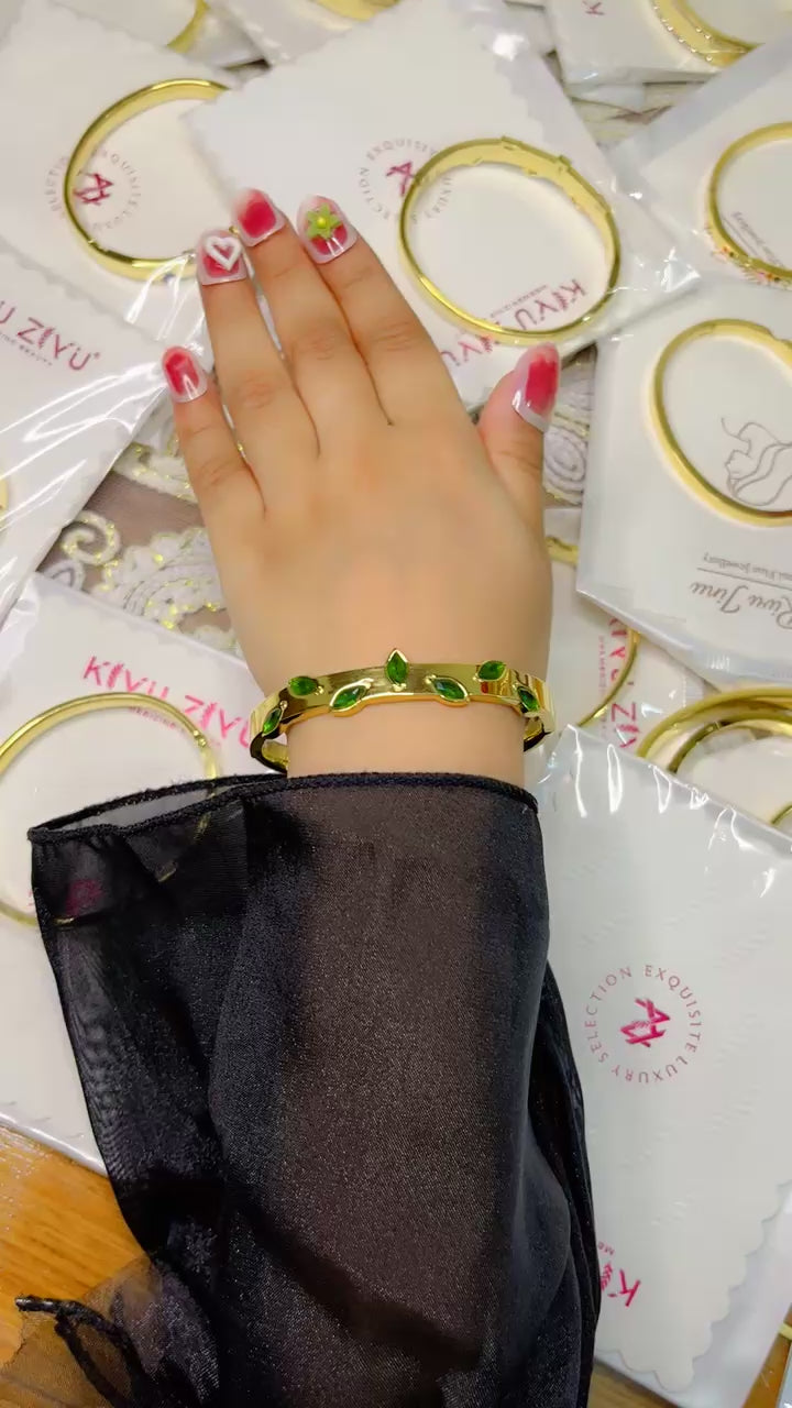 Emerald 18K Gold Plated Kada Bracelet