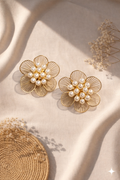 Golden Bloom Pearl Stud Earrings