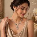 Silver-Tone Asymmetric Necklace Set with Cascading Drops