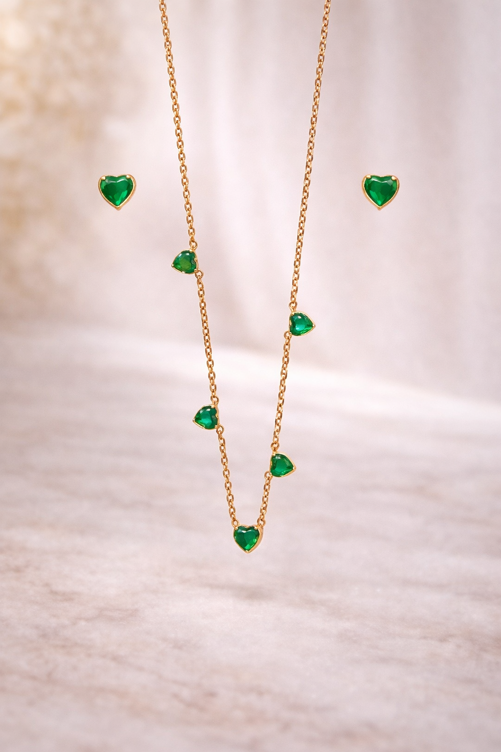Emerald Heart Charm Necklace Set