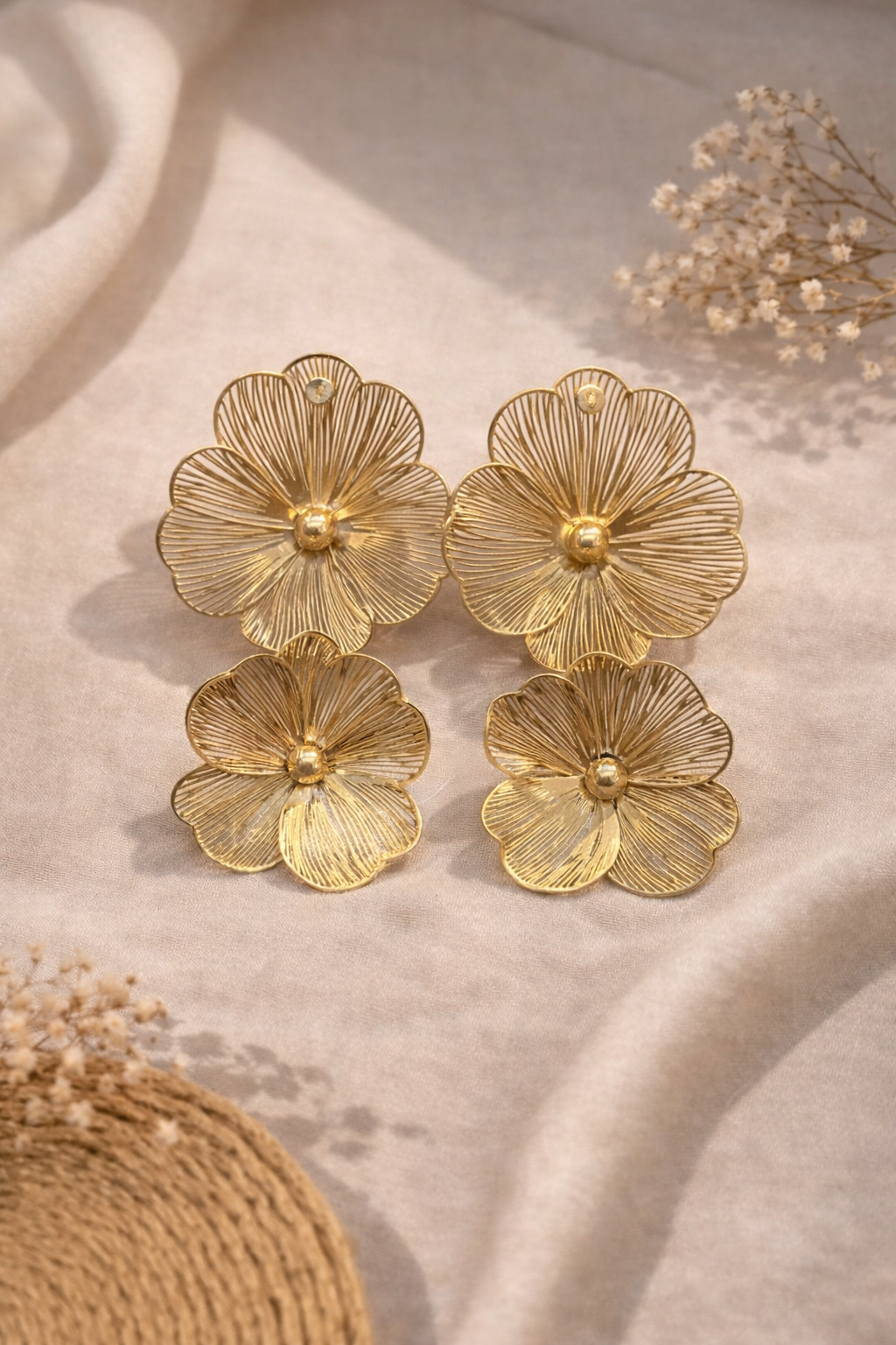 Golden Petal Drop Earrings
