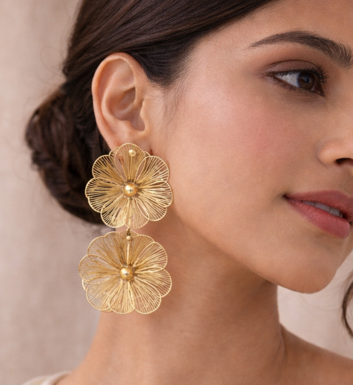 Golden Petal Drop Earrings