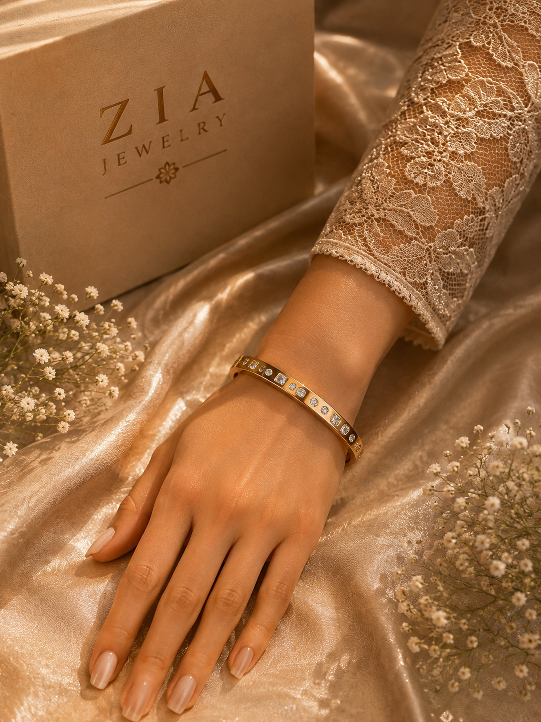 18K Gold Plated Crystal Stone Bangle Bracelet